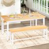 AWQM Dining Room Table Set, Kitchen Table Set with 2 Benches, Ideal for Home, Kitchen and Dining Room, Breakfast Table of 47.2x28.7x29.5 inches, Benches of 41.3x11.8x17.7 inches, Beige view 3