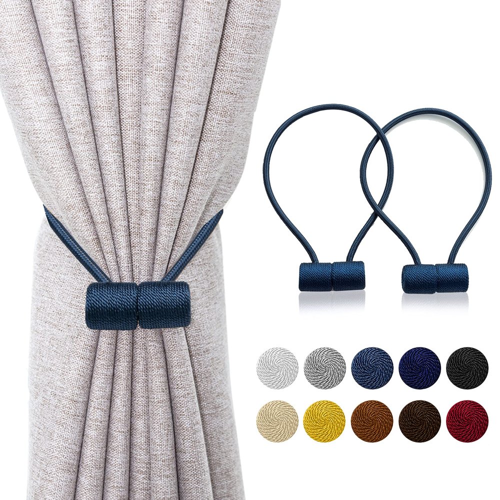 Magnetic Curtain Tiebacks 2 Pack Modern Upgraded 16 Inch Strong Magnet Curtain Ties Back Decorative Curtain Holdbacks for Window Draperies (Blue)