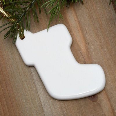 Factory Direct Craft Porcelain Stocking Christmas Ornaments | Package of 12 Blank Glazed Ceramic Stockings | Ready to Decorate and Personalize