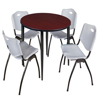 Regency Kahlo Round Breakroom Table Set, 48", Mahogany/Black/Grey