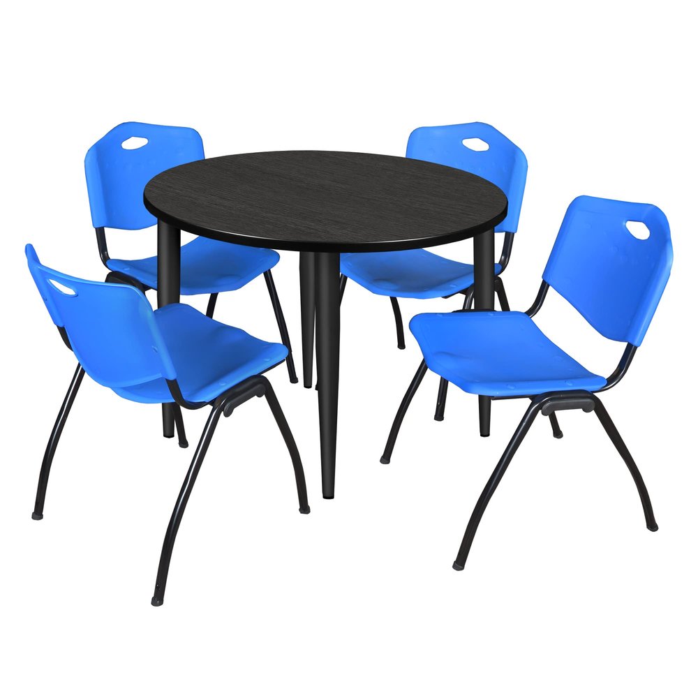 Regency Kahlo Round Breakroom Table Set, 36", Ash Grey/Black/Blue