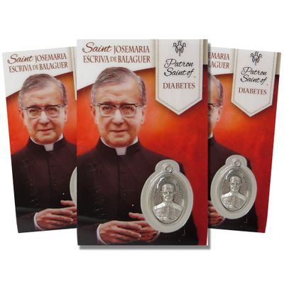 Needzo Saint Josemaria Escriva Holy Prayer Card with Medal and Prayers on The Back, Catholic Saints Pocket Prayer Bookmarks and Bible Page Holders, Patron of Diabetes (3.375 Inch, Pack of 3)
