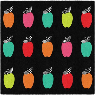 Flagship Carpets Stylish Black & White Brights Apple Sit Spot Classroom Area Rug for Indoor Classroom Learning or Kid Bedroom Educational Play Mat, 5'x7'6", Multi