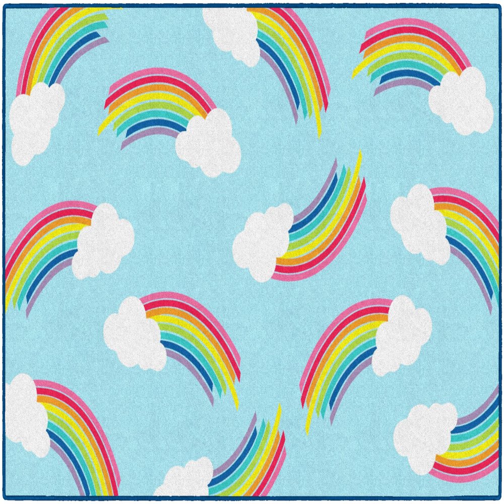 Flagship Carpets Hello Sunshine Whimsical Rainbow Classroom Area Rug for Indoor Classroom Learning or Kid Bedroom Educational Play Mat, 5'x7'6",Black