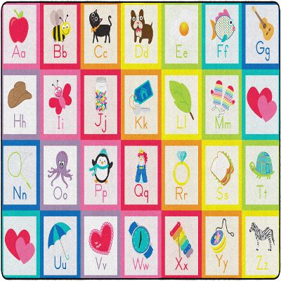 Flagship Carpets Rainbow Alphabet Criss Cross Applesauce Solid Classroom Area Rug for Indoor Classroom Learning or Kid Bedroom Educational Play Mat, 5'x7'6", Multi
