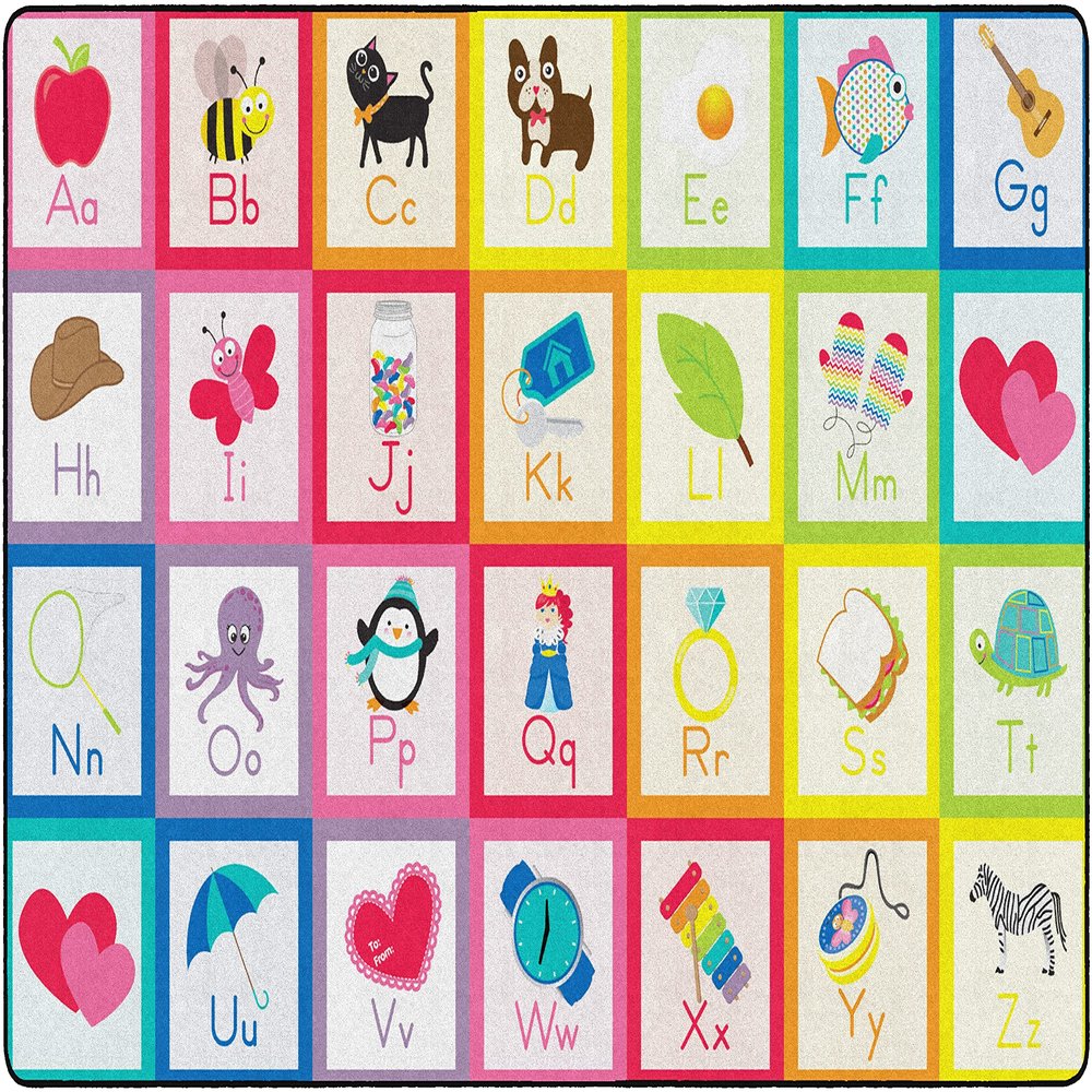 Flagship Carpets Rainbow Alphabet Criss Cross Applesauce Solid Classroom Area Rug for Indoor Classroom Learning or Kid Bedroom Educational Play Mat, 5'x7'6", Multi