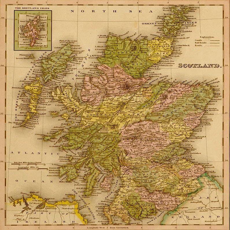 Scotland 1844 by Vintage Maps - 22x28 Art Print Poster