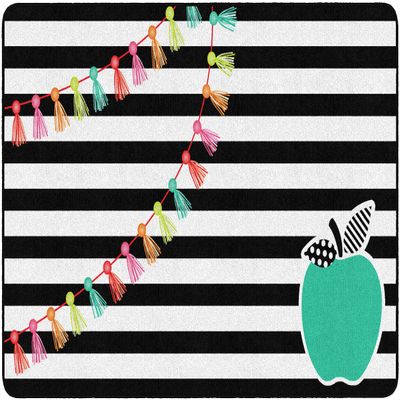 Flagship Carpets and Stylish Brights Turquoise Apple Classroom Area Rug for Indoor Classroom Learning or Kid Bedroom Educational Play Mat, 5'x7'6", Multi