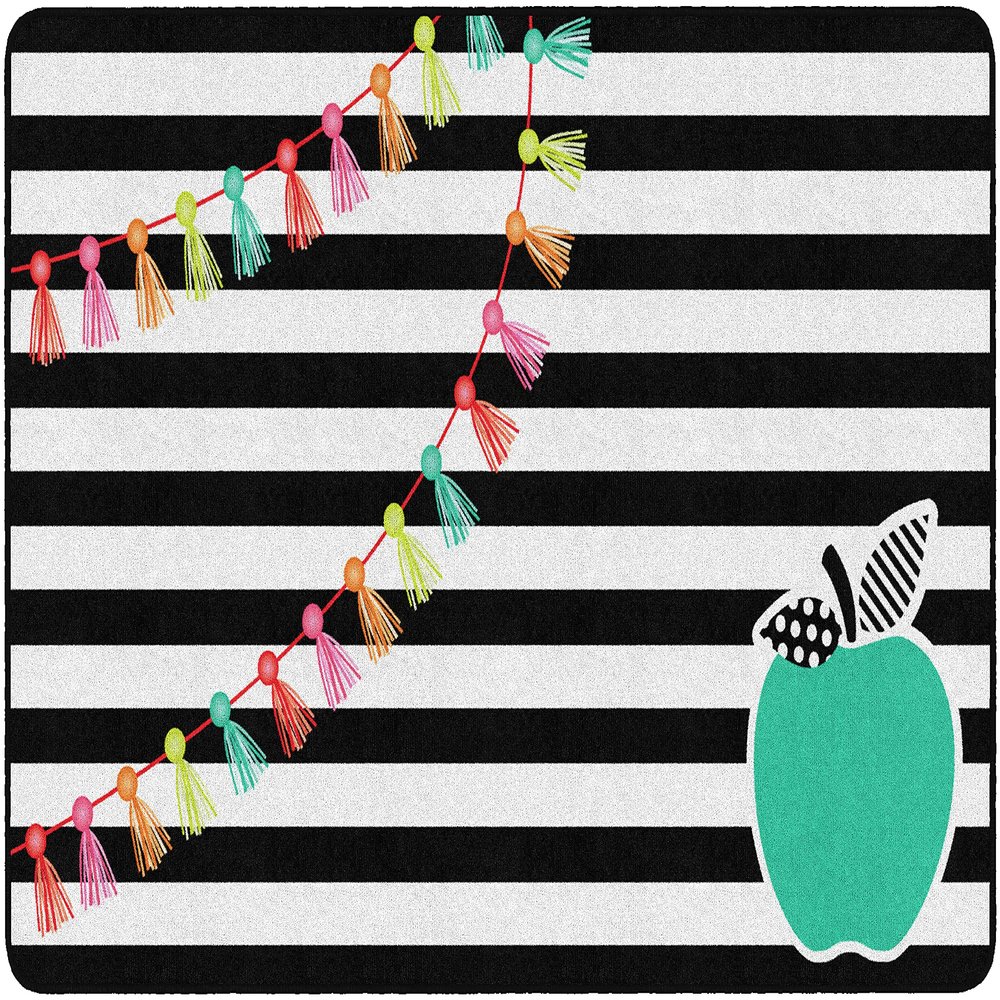 Flagship Carpets and Stylish Brights Turquoise Apple Classroom Area Rug for Indoor Classroom Learning or Kid Bedroom Educational Play Mat, 5'x7'6", Multi