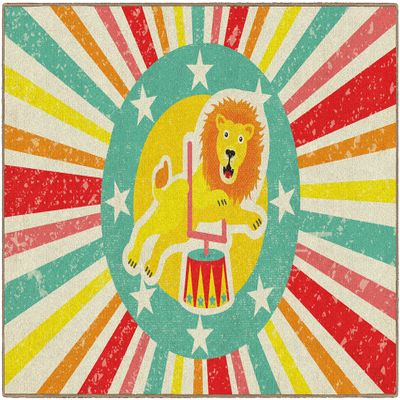 Flagship Carpets Vintage Circus Lion Classroom Area Rug for Indoor Classroom Learning or Kid Bedroom Educational Play Mat, 5'x7'6",Multi