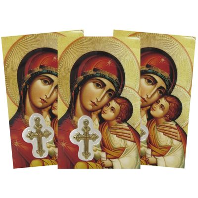 Needzo Hail Mary Byzantine Holy Prayer Card with Medal and Prayers on The Back, Catholic Saints Pocket Prayers Bookmarks and Bible Page Holders, 3 3/8, Pack of 3