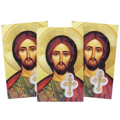 Our Father Byzantine Holy Prayer Card with Medal and Prayers on The Back, Catholic Saints Pocket Prayers Bookmarks and Bible Page Holders, 3 3/8, Pack of 3