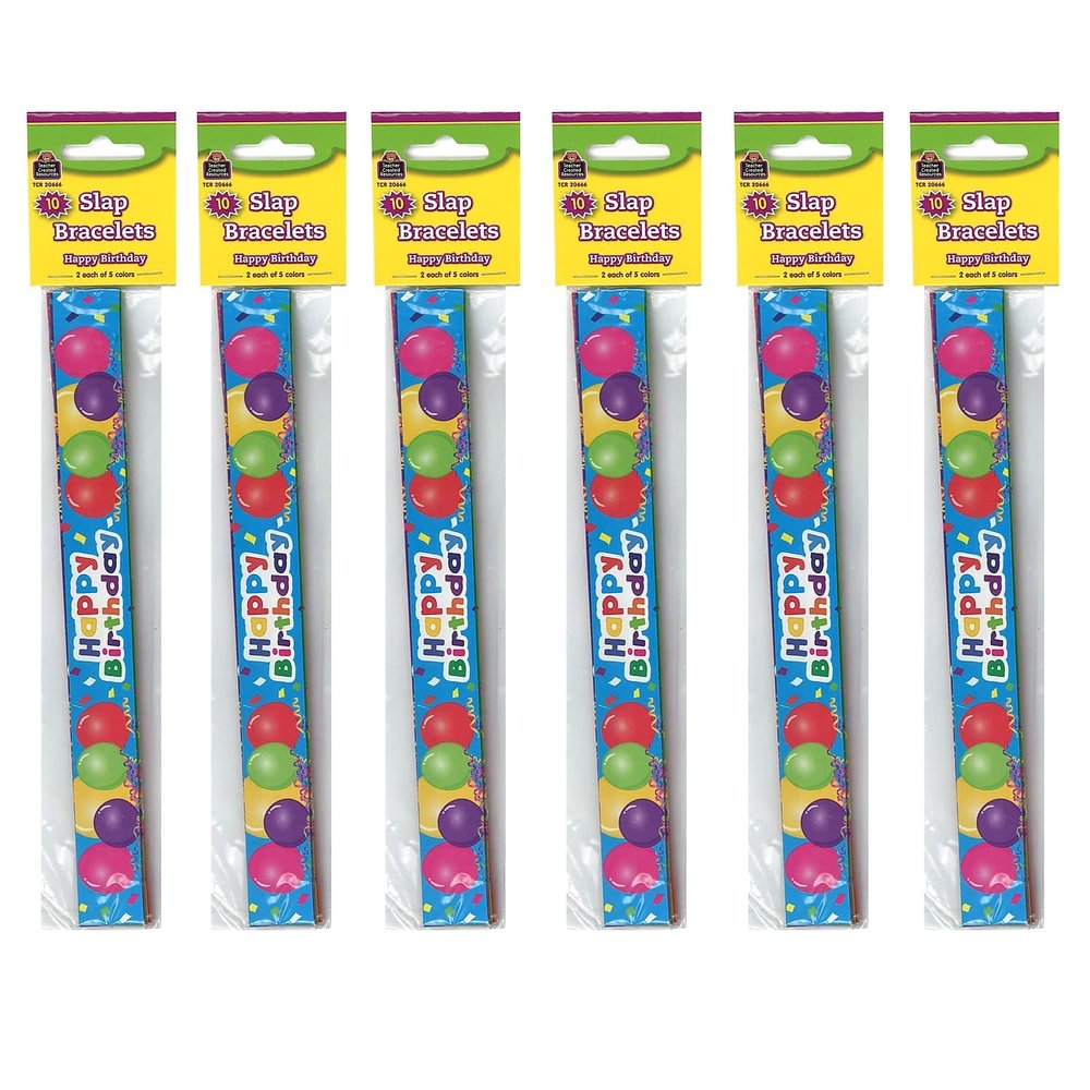 Teacher Created Resources Happy Birthday Balloons Slap Bracelets, 10 Per Pack, 6 Packs