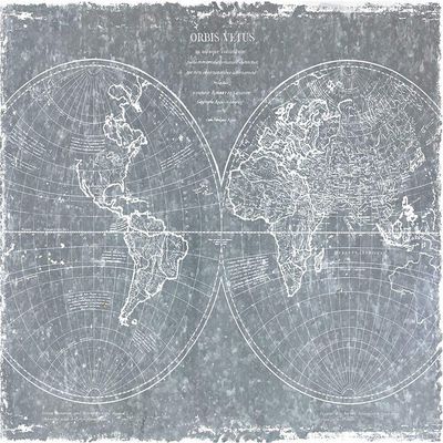 Galvanized World Map by CAD Designs - 28X22 Art Print Poster
