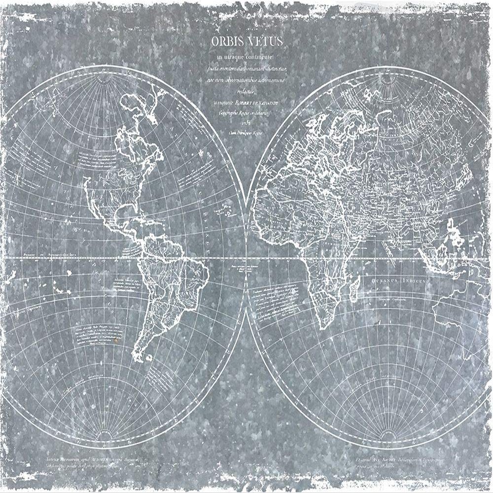 Galvanized World Map by CAD Designs - 28X22 Art Print Poster