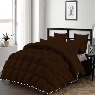 1 Piece Beautiful Looking Pom Pom Half Pinch Pleated Comforter 800 Thread Count 100% Egyptian Cotton, White Vintage Pom-Pom Fringe Super Soft (Full/Queen Size Chocolate Color)