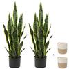 2 Set Large Fake Snake Plant 25 Inch Sansevieria Plant Artificial Snake Plants in Pots with Woven Basket Faux Mother In Law Tongue Plant - 17 Leaves Fake Laurentii for Indoor Outdoor Home Office Decor view 1