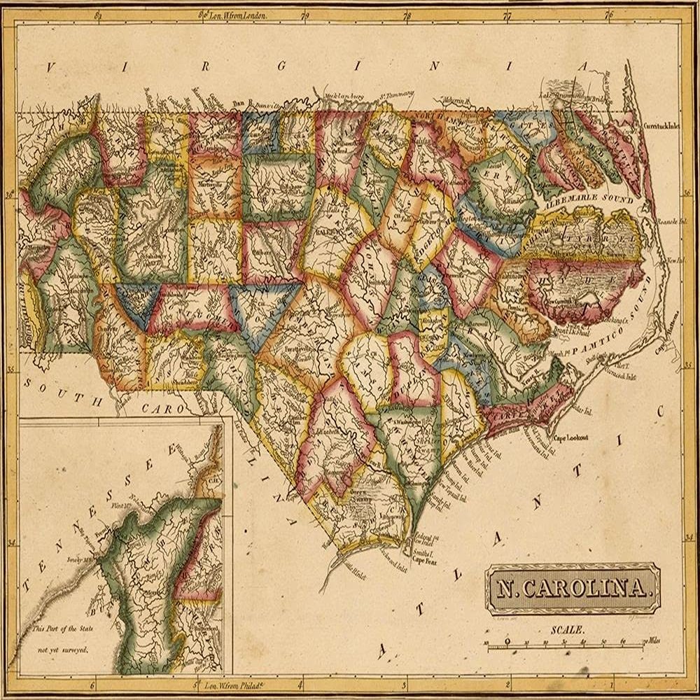 North Carolina 1817 by Vintage Maps - 28X22 Art Print Poster