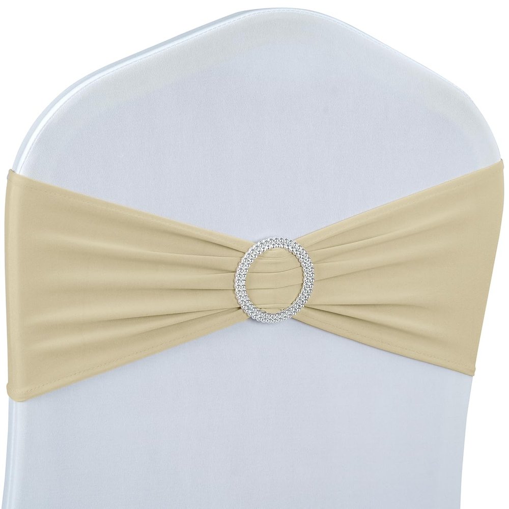 Spandex Chair Sashes Bows - Babenest 50PCS Premium Stretch Chair Cover Band with Buckle Slider Universal Elastic Chair Ties for Easter Wedding Party Ceremony Reception Banquet Decoration (Champagne)