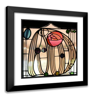 ArtDirect Mackintosh, Charles Rennie 20x20 Black Modern Framed Art Print with Double Matting Titled: Stained Glass Window The Hill House Glasgow