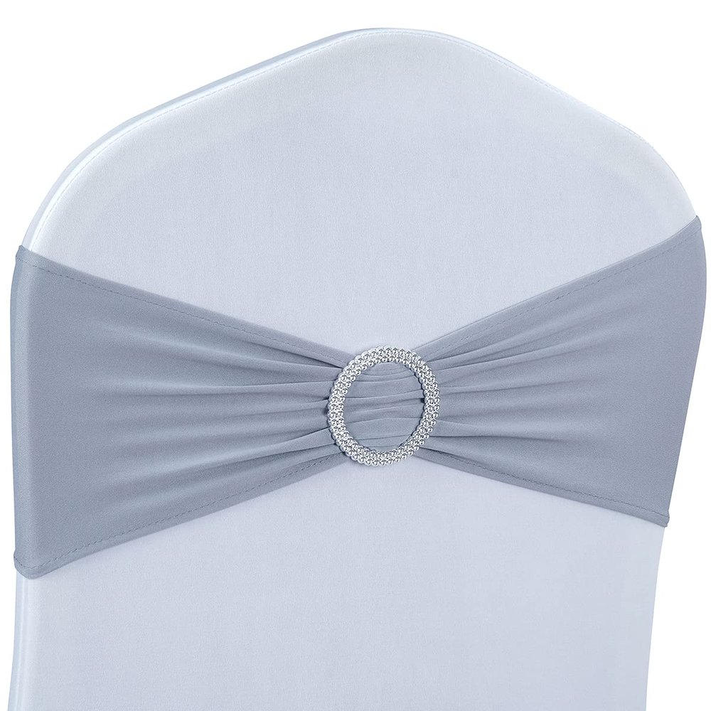 Spandex Chair Sashes Bows - Babenest 50PCS Premium Stretch Chair Cover Band with Buckle Slider Universal Elastic Chair Ties for Wedding Party Ceremony Reception Banquet Decoration (Grey)