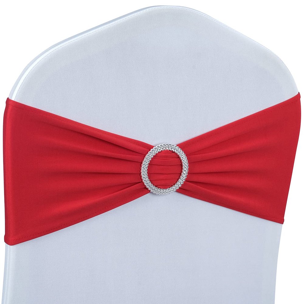 Babenest Spandex Chair Sashes 50PCS Premium Stretch Cover Band with Buckle Slider Universal Elastic Ties for Wedding Party Ceremony Reception Banquet Decoration (Red)