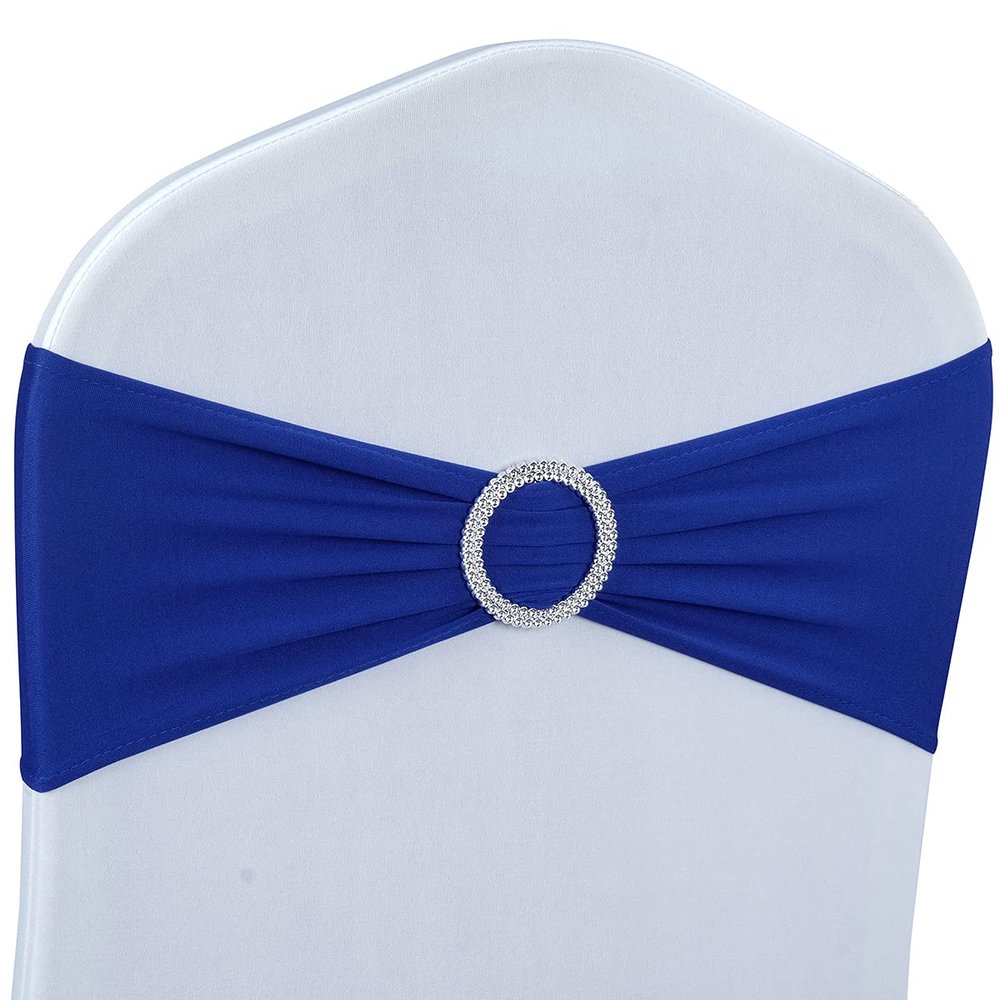 Babenest Spandex Chair Sashes Bows 50PCS Premium Stretch Chair Cover Band with Buckle Slider Universal Elastic Chair Ties for Wedding Party Ceremony Reception Banquet Decoration (Royal Bule)