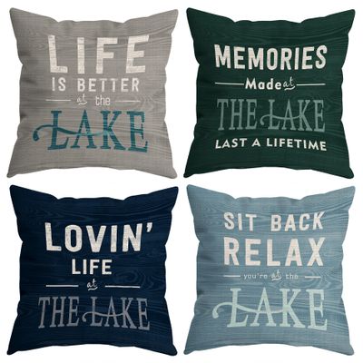 HUYAW Vintage Life is Better at The Lake Memories Made at The Lake Last A Life Time Throw Pillow Covers, Lake House Gifts, Lake Pillow Cases 18 x 18 Inch Home Lake House Sofa Decor Set of 4