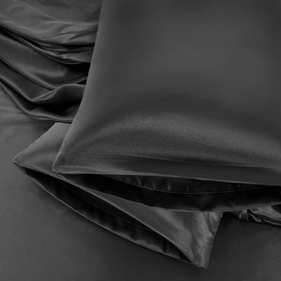 Aormenzy Black Satin Pillowcase for Hair and Skin, Queen Size Set of 2