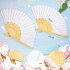 Yookeer 70 Pieces White Paper Hand Held Fan Bamboo Paper Folding Fans for Weddings Foldable Wood Wedding Fans for Guest Bridal Shower Dancing Party DIY Craft Photo Props Wall Decoration view 2