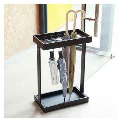 Umbrella Racks Metal Commercial Umbrella Stand Umbrella Holder, Corridor Entrance Umbrella Drain Rack for Storing 16 Umbrellas, with Mobile Drip Tray and 4 Hooks (Color : Black)