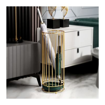 Umbrella Racks Golden Iron Umbrella Stand Umbrella Holder, Umbrella Basket at The Entrance of The Hotel Cafe Corridor, with Drip Tray and 3 Hooks, 22x58cm