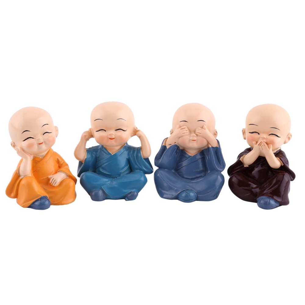 4Pcs Cute Kongfu Monk Figurine Statue, Car Dashboard Ornament Buddha Monks Resin Crafts Ornament Car Interior Display Decoration for Home Office Car Decor