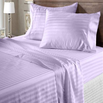 100% Egyptian Cotton 600 Thread Count 6 Pc Bed Sheets-Alaska King Size, Deep Pocket Upto 30-32'' Sheet Set,Lavender Stripe