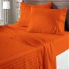 100% Egyptian Cotton 600 Thread Count 6 Pc Bed Sheets-Alaska King Size, Deep Pocket Upto 30-32'' Sheet Set,Orange Stripe view 1
