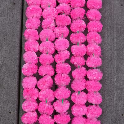 20 Pink Color Artificial Strings Marigold Flower 4.5 FEET Long for Parties Weddings Indian Theme Decorations Event sangeet Home Decoration Diwali Festival Christmas Garland Strings