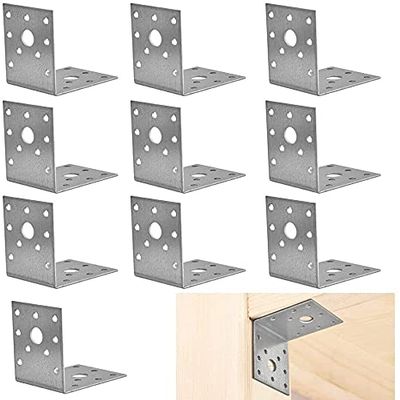 FHYTGBS 10 Pcs Porous L-Shaped Corner Code Heavy Duty 90 Degree Angle Connector L Metal Angle Brackets Steel Sheet Joint Bracket Fastener for Fixing Fence Brackets Windows (6565532mm)