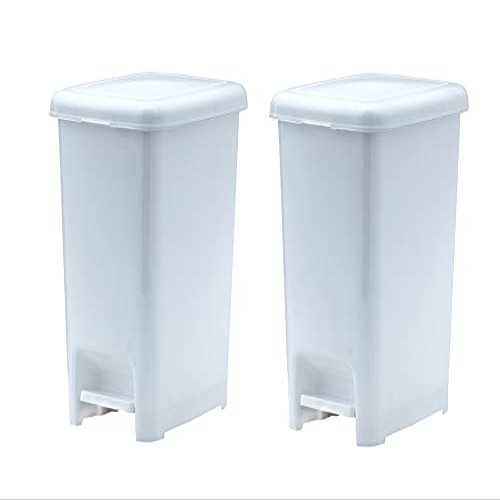 Superio Slim Trash Can with Foot Pedal  10.5 Gallon Step-On Trash Can with Lid, Large Plastic Garbage Can, Trashcan for Bathroom, Kitchen, Office, Bedroom, Dorm Room, Patio,  White, 2 Pack