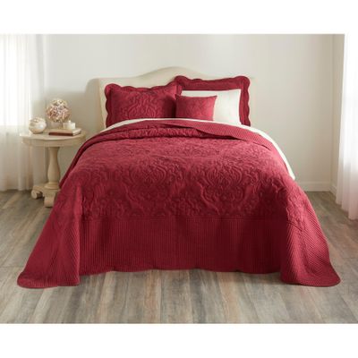 BrylaneHome Bedding Lightweight All Season Modern Amelia Quilted Damask Oversized Ultra Soft Bedspread - King, Berry