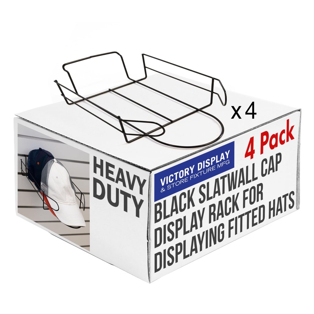 Black/Chrome/White Slatwall Cap Display Rack for Displaying Fitted Hats, Snapback Hats, Unstructured Hats, and Ball Caps (Quantity 4) (4, Black)