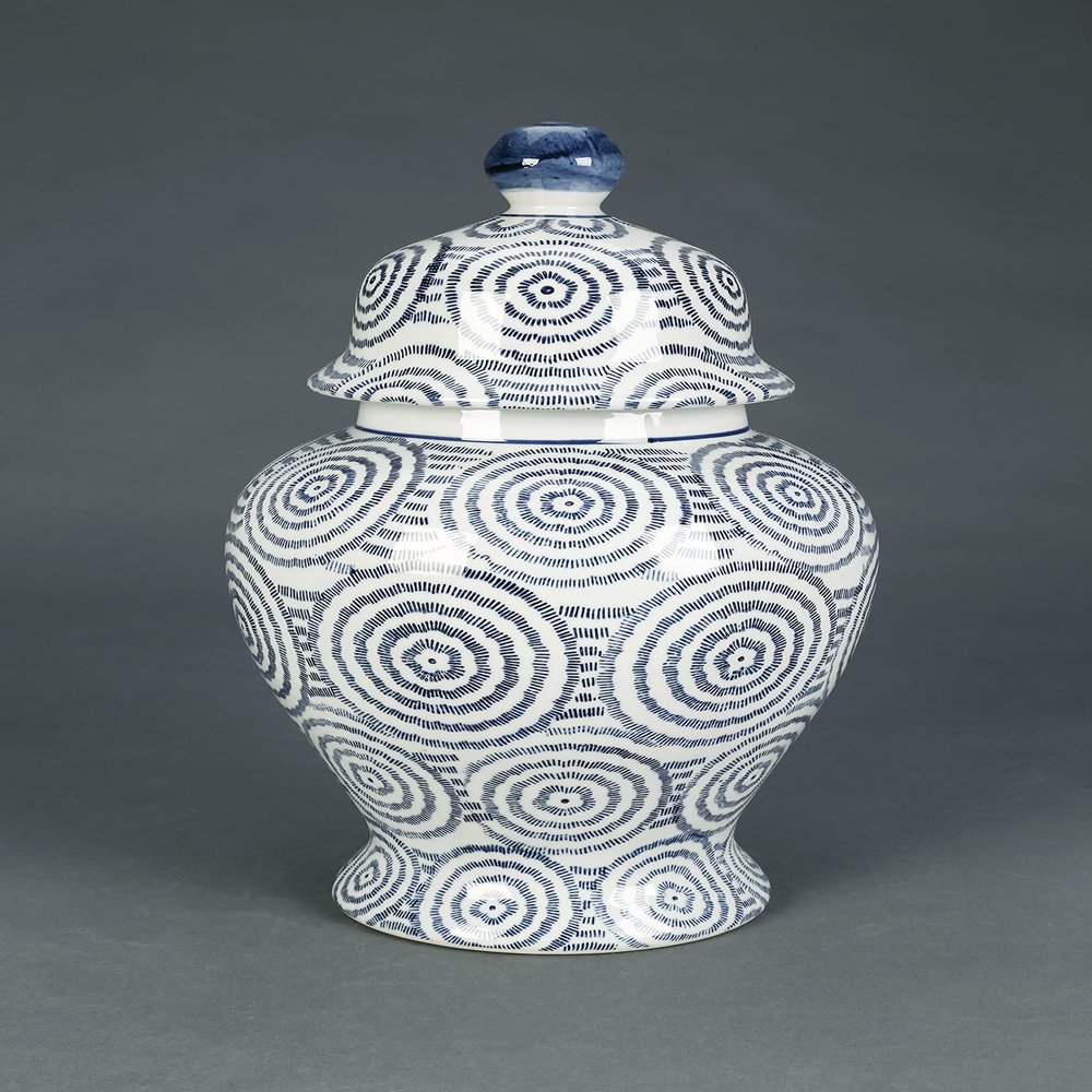 AA Importing Blue and White Circles 14" Porcelain Ginger Jar with Lid