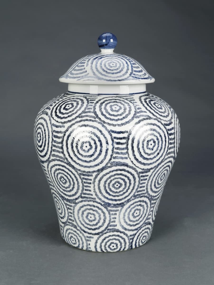 AA Importing Blue and White Circles 14" Porcelain Ginger Jar with Lid