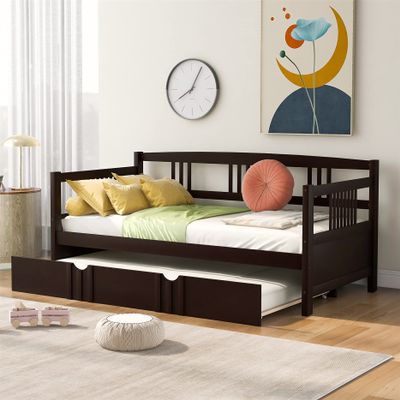 Harper & Bright Designs Twin Size Daybed Wood Daybed Frame with Trundle, for Kids Teens Guests. No Box Spring Needed, Bedroom Living Room Furniture (Espresso)