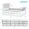 LZ LEISURE ZONE Twin Size Platform Storage Bed, Solid Wood Twin Daybed with 6 Storage Drawers, Walnut view 2