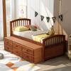 LZ LEISURE ZONE Twin Size Platform Storage Bed, Solid Wood Twin Daybed with 6 Storage Drawers, Walnut view 3