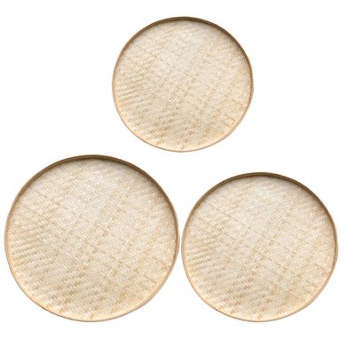 Cabilock 3pcs Woven Dustpan Storage Trays for Painting and Home Decoration Natural Round Woven Basin