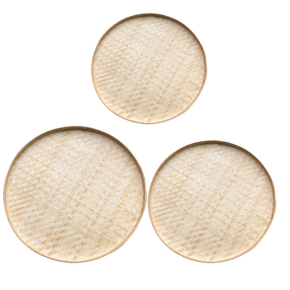 Cabilock 3pcs Woven Dustpan Storage Trays for Painting and Home Decoration Natural Round Woven Basin