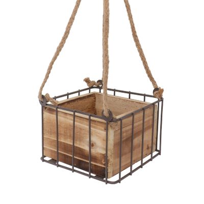 VOSAREA 1pc Wooden Wall Hanging Flower Box with Iron Stand Decorative Plant Holder for Home Stylish Floral Arrangement Display Nordic Design for Indoor Decor