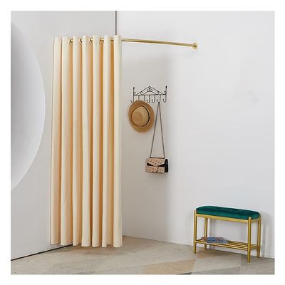 GAXQFEI Dressing Changing Room Kit, Clothing Store Locker Room, Privacy Partition Curtain, Cloakroom Divider Corner Golden Metal Rail for Office, Bathroom,Beige,120 * 120Cm
