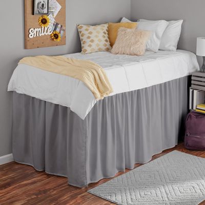 College Dorm Dust Ruffled Bed Skirt-Extra Long Extended Dorm Room Bed Skirt |100% Egyptian Cotton, 400-Thread Count| 50-Inch Drop| Extra Long Dorm Room Bed Skirt - [Light Grey, Twin XL/50 Drop]